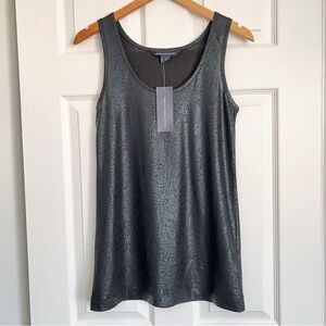 French Connection Gunmetal Metallic Embossed Tank Top Tonal Swirl Print Sz Small